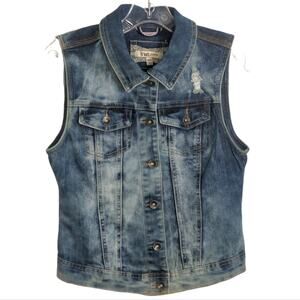 YMI JEANS Blue Distressed Denim Jean Vest Juniors Medium